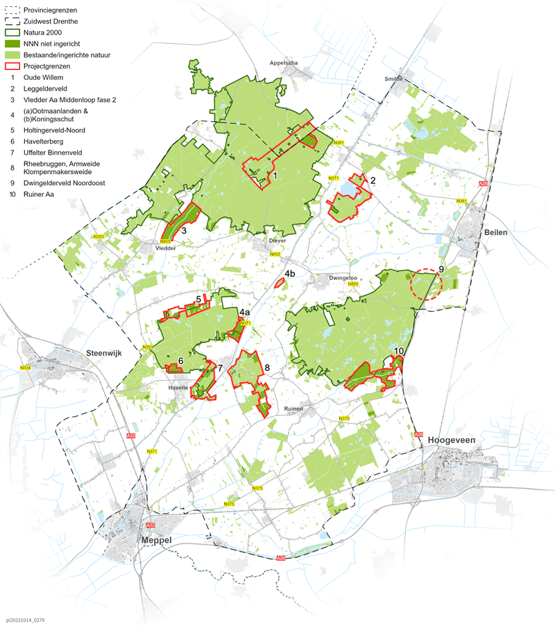 Overzichtskaart Zuidwest-Drenthe - Klik voor een grotere versie