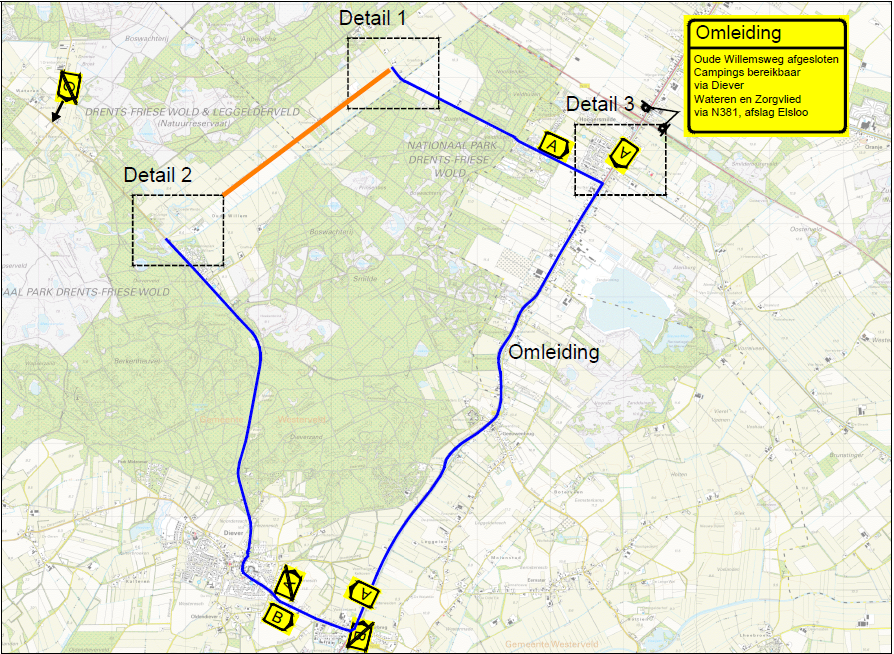 omleidingsroute tijdens werkzaamheden oude willemsweg